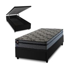 Imagem de Conjunto Box Baú Montreal Cinza 88x188x71 c/ Molas Ensacadas