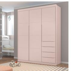 Imagem de Guarda Roupa Infantil Diamante 3 Portas 4 Gavetas 100% MDF Cor Rosé - Phoenix Baby