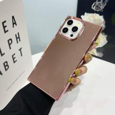 Imagem de Capa de espelho de maquiagem luxuosa com revestimento quadrado brilhante para iPhone 15 14 12 13 11 Pro Max Plus Slim Soft TPU capa à prova de choque, ouro rosa, para iPhone 14 Pro