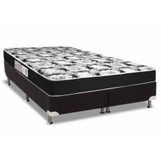 Imagem de Cama Box Queen: Colchão Espuma Luckspuma D33 Supreme Black Pró Saúde Duplo + Base crc Suede Black(158x198)