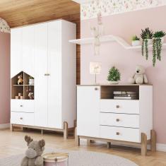 Imagem de  Conjunto Quarto De Bebê Guarda-Roupa E Cômoda Yuri Branco/Jequitibá