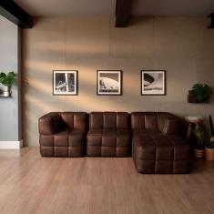 Imagem de sofá guldi popup com 2 módulos canto central e puff corino café