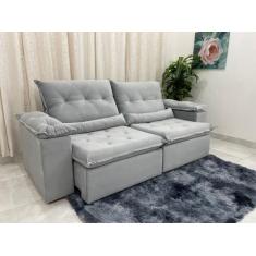 Imagem de Sofá Retrátil Reclinável Las Vegas 2.30M  Prata Veludão - Império Deco