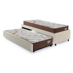 Imagem de Bicama Box Solteiro 103X208 Material Sintético Linho Areia Com 2 Colch