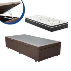 Imagem de Cama Box Baú Solteiro Colchão Molas Bonnel + Box Sintético Marrom 69X8