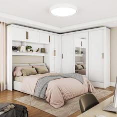 Imagem de Guarda-roupa Casal Modulado 5 Portas Santiago 3 Portas com Espelho 5 Gavetas Branco