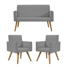 Imagem de Kit Sofá Namoradeira + 2 Poltronas Grafite