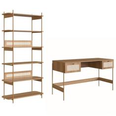 Imagem de Mesa Escrivaninha e Estante Pé Metal Arlo A10 Hanover/Dourado - Mpozenato