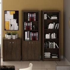 Imagem de Conjunto Home Office Balcão 2 Portas Estante Me4104 e Estante 2 Portas Tecno Mobili Rústico