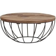 Imagem de Mesa de centro redonda, mesa de centro pequena com estrutura de aço, mesa lateral para sala, quarto, escritório, marrom rústico e preto, 70X45CM