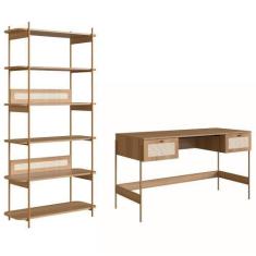 Imagem de Mesa Escrivaninha E Estante Pé Metal Arlo A10 Hanover-dourado - Mpozen