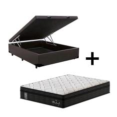 Imagem de Cama Box Baú Casal Sintético Marrom com Colchão de Molas Ensacadas - Madrid - Probel - Preto