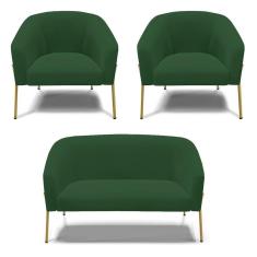 Imagem de Sofá Namoradeira E 2 Poltronas Pé De Ferro Dourado Stella Veludo D03 - D'rossi Cor Verde