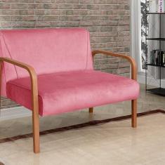Imagem de Namoradeira Anita Sofá 2 Lugares Moderna Braço Madeira Suede Rosa 280