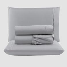 Imagem de Jogo de Lençol Peletizado 400 Fios King 4 Peças Barato - Casa - hotel - Pousada - Cinza