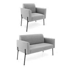 Imagem de Sofá Namoradeira E Poltrona Pé De Ferro Preto Marisa Suede Cinza D03 - D'rossi