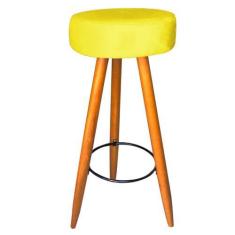 Imagem de Kit 04 Banqueta Alta Flora Pés Palito Em Madeira Caramelo Para  Bar Bi