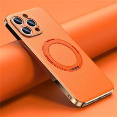 Imagem de Capa de telefone de couro para iphone 14 12 13 15 pro max 15pro 14pro proteção de lente capa de suporte magnético, laranja, para iphone 15