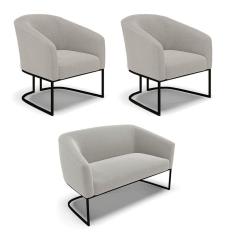 Imagem de Sofá Namoradeira e 2 Poltronas Industrial Pto Stella Bouclê Cinza D03 - D`Rossi