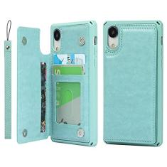 Imagem de Cavor Capa para iPhone XR, capa carteira com porta-cartões [compartimentos para cartões] [com cordão] capa flip de couro PU à prova de choque para iPhone XR - verde