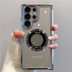 Imagem de Capa de telefone transparente magnética revestida para Samsung Galaxy S24 Ultra S23 Fe S22 Plus Capa de silicone transparente à prova de choque, tira, para Galaxy S23Plus