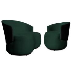 Imagem de Conjunto Sofá Namoradeira com Poltrona Lara Veludo Verde/PU Preto - Montanaris Decor