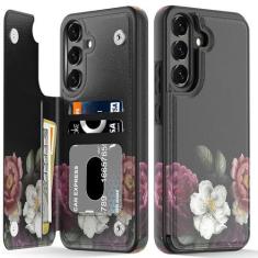 Imagem de LETO Capa para Galaxy S23 FE, capa carteira de couro flip fólio com designs de flores da moda para meninas e mulheres, com compartimentos para cartões, capa protetora para celular para Samsung Galaxy