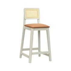 Imagem de Banqueta Gabi 68cm Altura Madeira Maciça Encosto Telinha Assento Estofado Sintético Off White/Caramelo