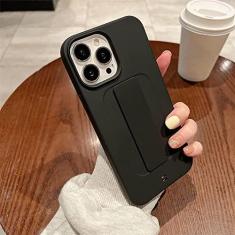 Imagem de Capa de telefone com alça de pulso e suporte de mão para iPhone 13 12 11 14 Pro Max X XS Max XR 7 8 Plus Capa de silicone macia de cor sólida, preta, para iPhone XS