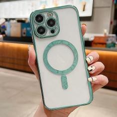Imagem de Estojo de carga magnética sem fio transparente de revestimento de luxo para iPhone 11 13 12 14 Pro XS Max X XR 8 Plus Capa de silicone macio, verde claro, para iphone 14 Plus