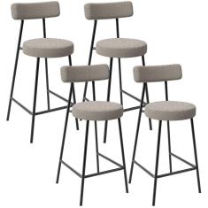 Imagem de Kit 04 Banquetas Baixa Para Cozinha Sala De Jantar Bar Bancada Milão L02 Bouclê Creme