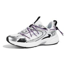 Imagem de LUCKY STEP Tênis feminino moderno para caminhada, plataforma, malha, casual, esportes, academia, trabalho, renda, estilo de vida, estiloso, moderno, atlético, tênis, Prata/roxo, 38