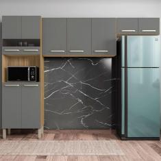 Imagem de Cozinha Compacta Versalhes 9 Portas com Vidro Freijó/Gris - Kits Paraná