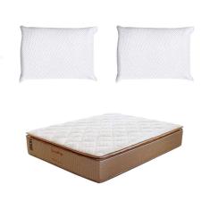 Imagem de Colchão Casal Brilhante Molas Ensacadas (30x128x188) Marrom e Bege com 2 Travesseiros Guldi Soft Nasa Branco