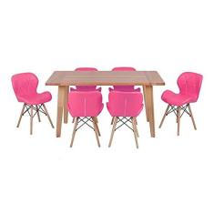 Imagem de Conjunto Mesa de Jantar em Madeira 150x80 Vértice + 6 Cadeiras Slim - 