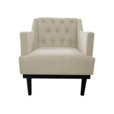Imagem de Poltrona Decorativa Clássica Capitonê Suede Bege Pés Madeira Ms Decor