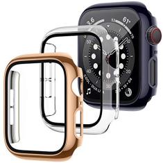 Imagem de LORDSON Pacote com 3 capas protetoras de tela de vidro temperado compatível com Apple Watch SE/Series 6/5/4 44 mm, capa protetora de policarbonato revestida compatível com iWatch Series SE/6/5/4
