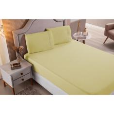 Imagem de Jogo de Cama Lençol Casal Super King 3 Peças Amarelo Liso 100% Algodão