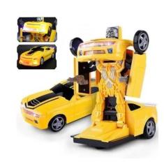 Imagem de Brinquedo Carrinho Vira Robô Bate E Volta  Amarelo Com Luzes E Som Cam