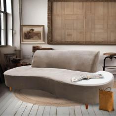 Imagem de Sofá Curvo Living Premium 3 Lugares Corino Bege Com Apoio Lateral MDF Branco - Ahazzo Móveis