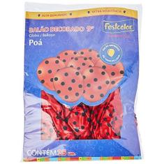 Imagem de Festcolor 105921 - Balão Decorado N.09 Poa Vermelho/Preto - Pacote com 25 Unidades , Multicor