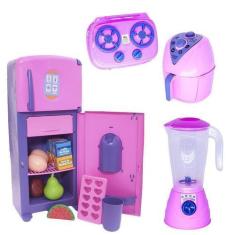 Imagem de Brinquedo Cozinha Menina Geladeira Liquidificador Fogão 13P - Altimar