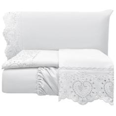 Imagem de Jogo de Lençol Casal Padrão Bordado Ingles 300 Fios Nupcias 4 Peças - 