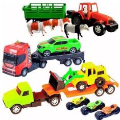 Imagem de Caminhão Prancha Bois Carreta Brinquedo Cegonha Moto Animais - Toys