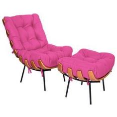 Imagem de Kit Poltrona e Puff Costela Base Fixa Corano Pink - Amarena Móveis