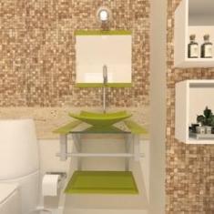 Imagem de Combo 2 em 1 Gabinete de Vidro 40cm para banheiro Quadrado Armênia + Torneira Algarve-Verde Oliva
