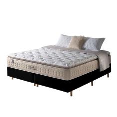 Imagem de Cama Box Queen Preto + Colchão Molas Ensacadas Macio Cincinnati Pillow Top 158X198x73cm