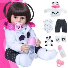 Imagem de Boneca Reborn De Silicone Roupa Panda Marca New Happy