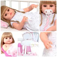 Imagem de Boneca Reborn Realista Menina Loira 46cm Enxoval Completo