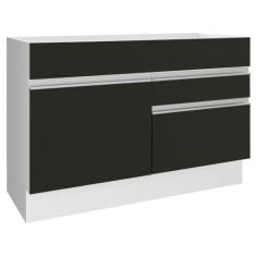 Imagem de Balcão Gabinete de Pia Madesa Glamy 120 cm 1 Porta 2 Gavetas - Branco/Preto